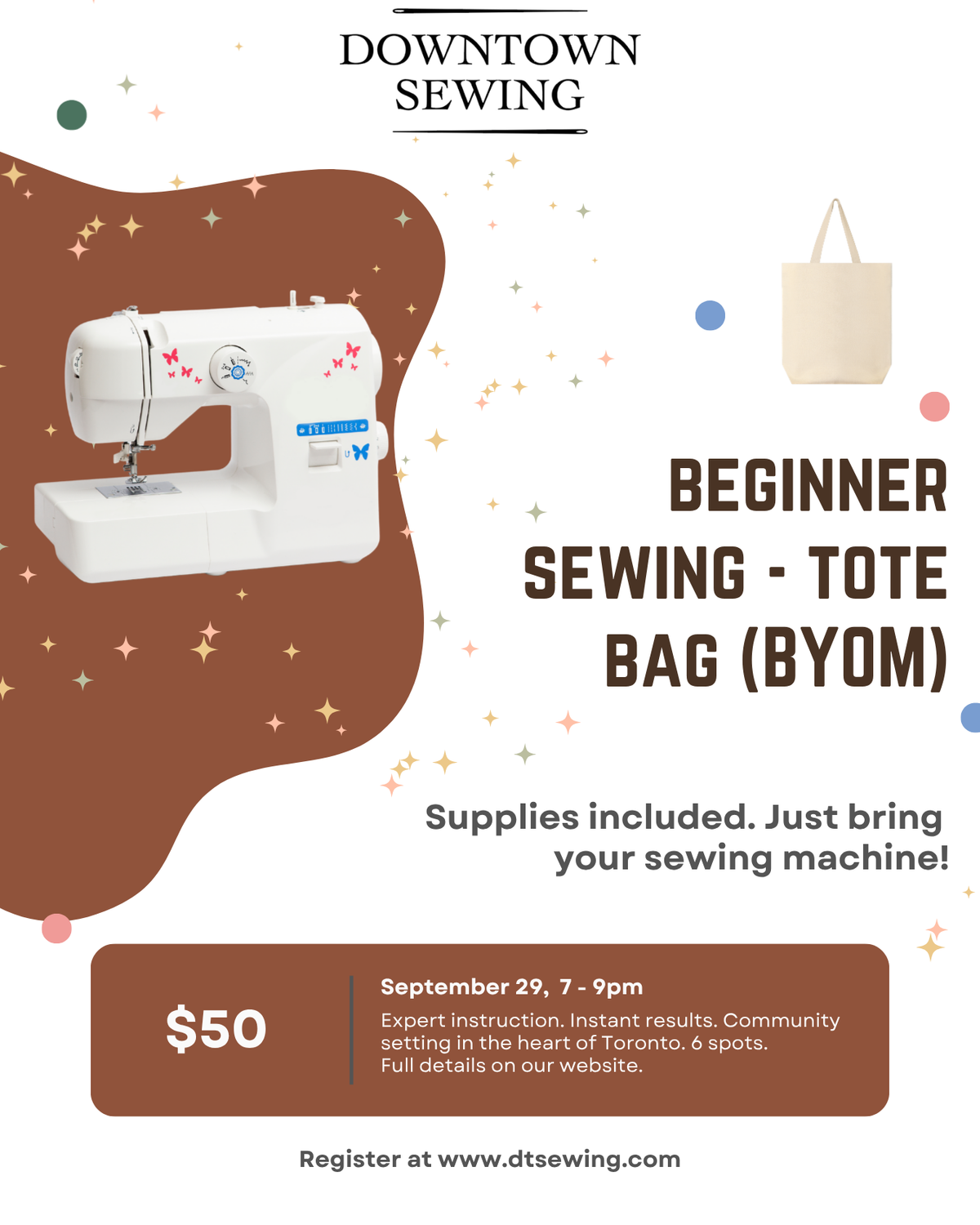 Beginner Sewing (BYOM) September 29, 7-9pm