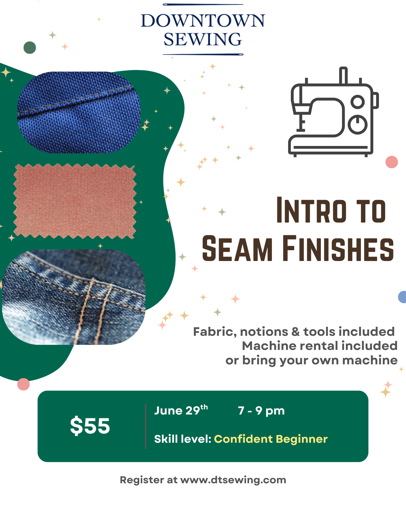 Beginner Sewing Level 2 - Intro to Seam Finishes - June 29, 7-9pm