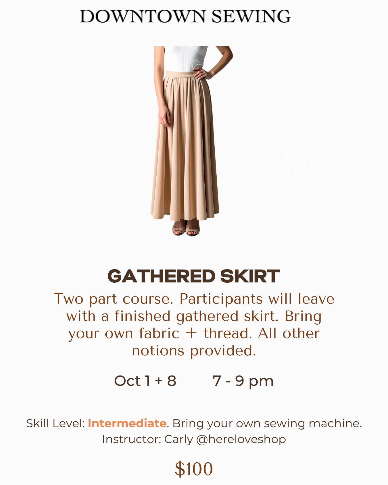 Gathered Skirt - 2 part course (BYOM) - October 1 + 8 (7 - 9pm)