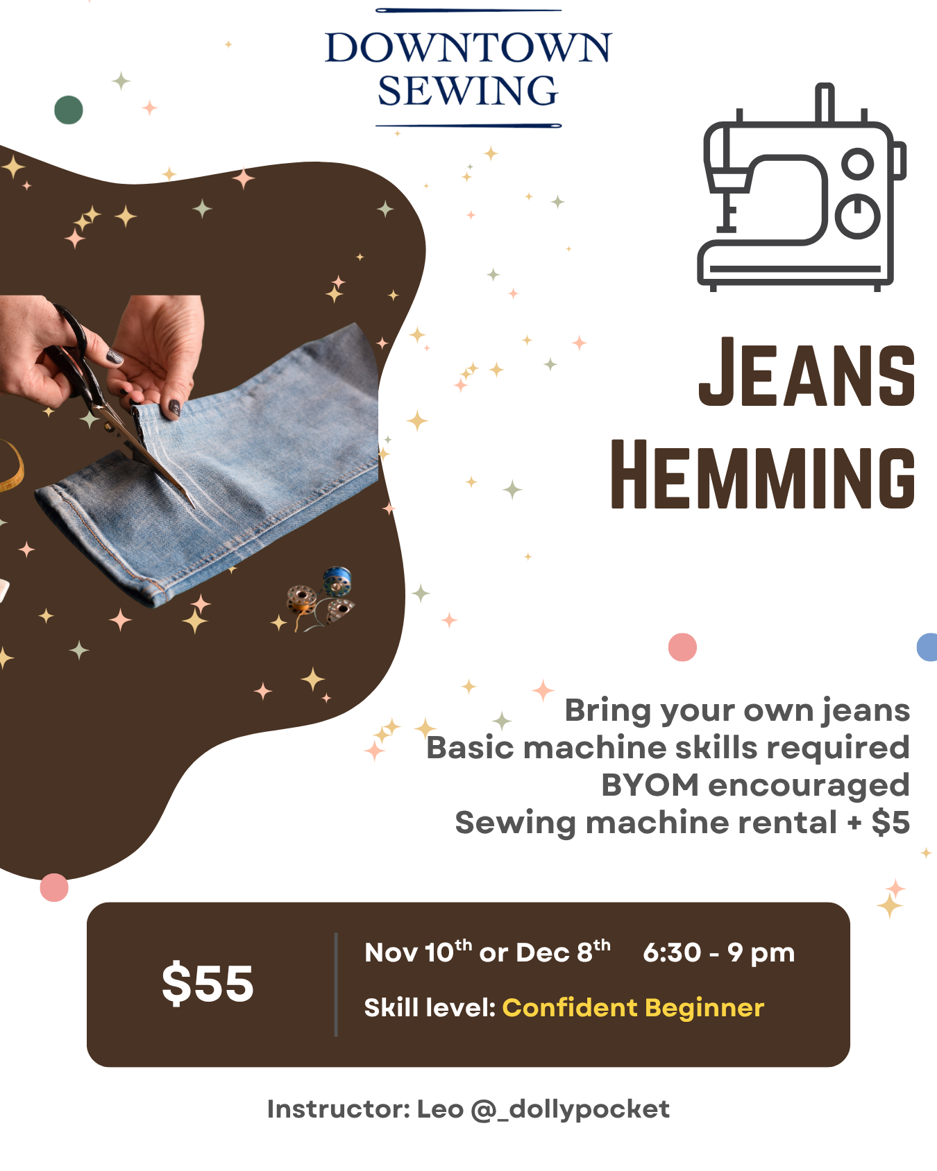Beginner Sewing Level 2 - Jeans Hemming - Nov 10 or Dec 8, 6:30-9pm