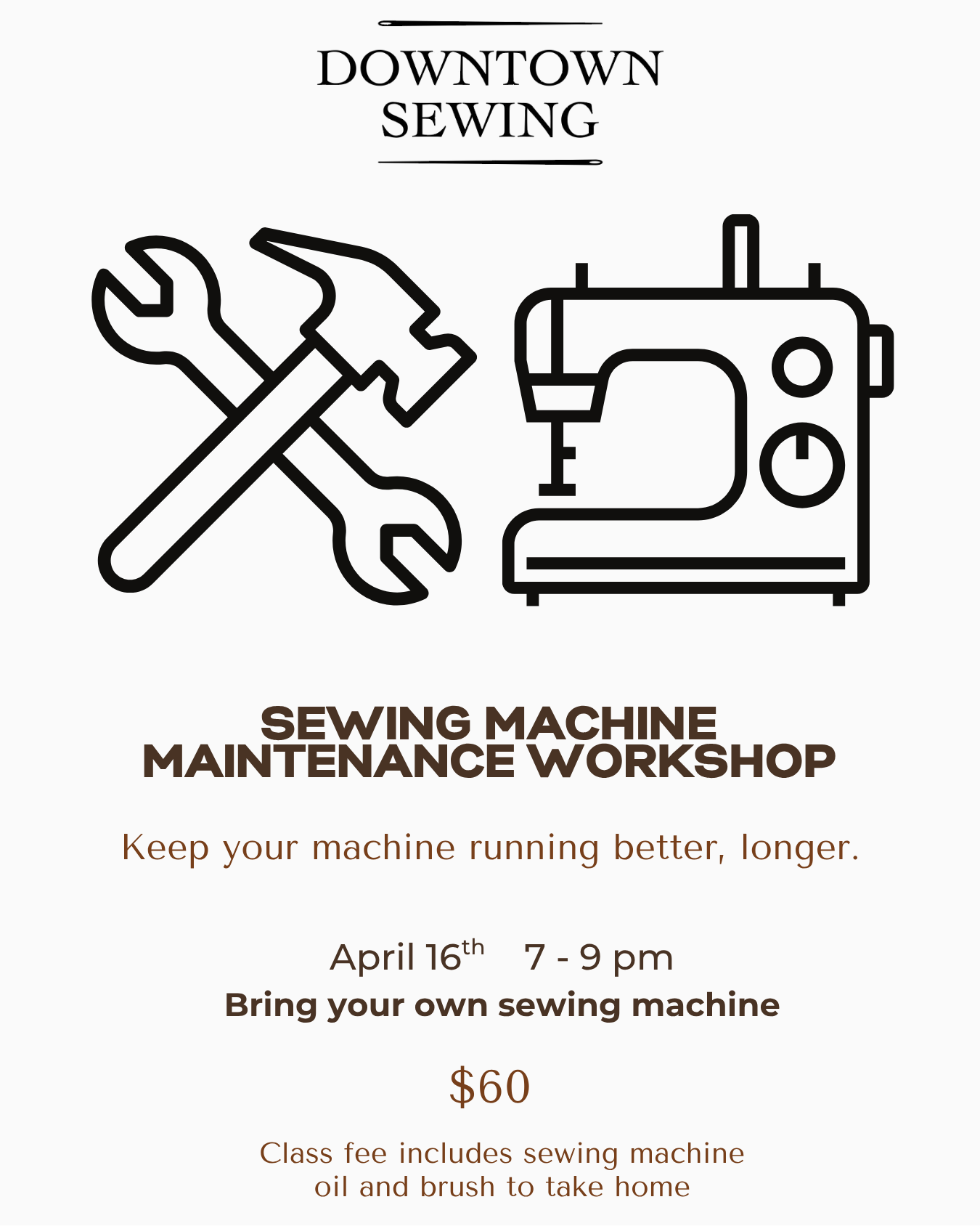 Sewing Machine Maintenance Workshop - BYOM - April 16, 7-9pm