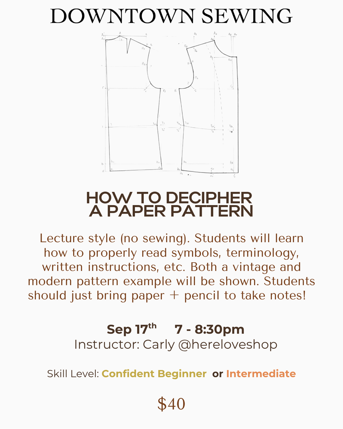 How to Decipher a Paper Pattern - September 17th, 7-8:30pm