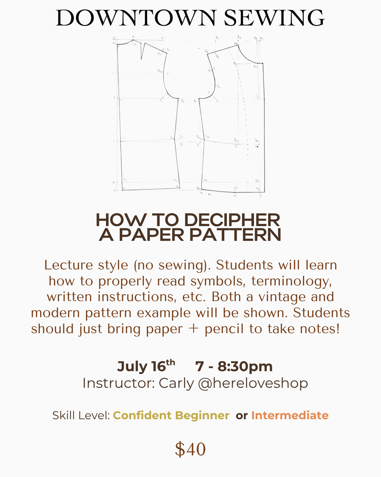 How to Decipher a Paper Pattern - July 16, 7-8:30pm