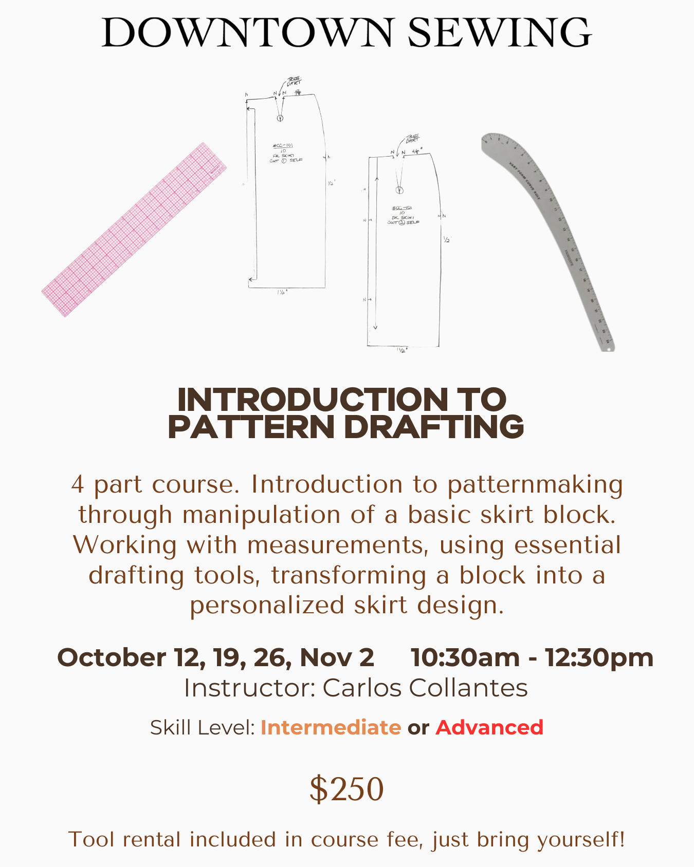 Introduction to Pattern Drafting - 4 part course - Oct 12, 19, 26, Nov 2, 10:30am - 12:30pm