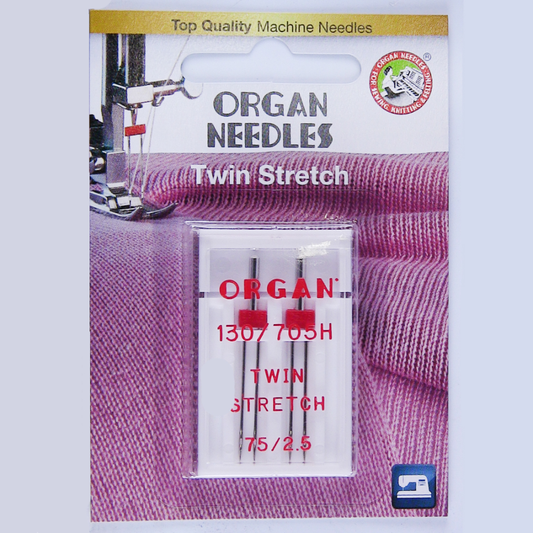 Organ Twin Stretch 75/11 (2.5mm spacing) - pack of 2