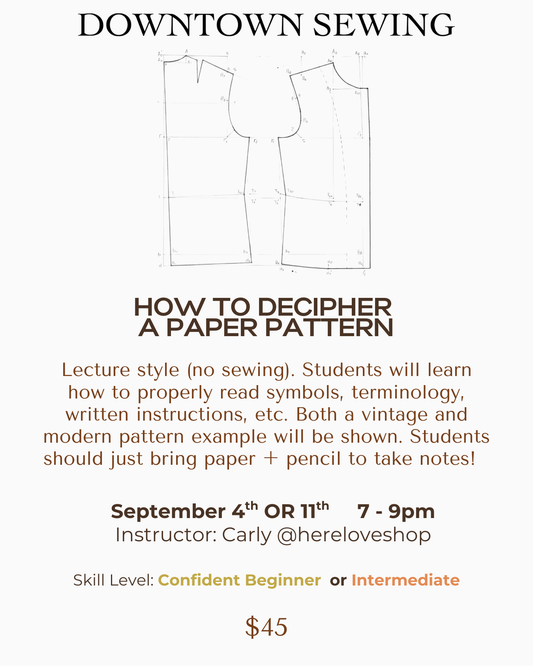 How to Decipher a Paper Pattern - September 4th OR 11th, 7-9pm