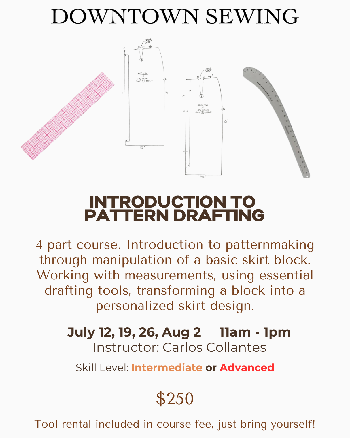 Introduction to Pattern Drafting - 4 part course - July 12, 19, 26, Aug 2, 11am - 1pm