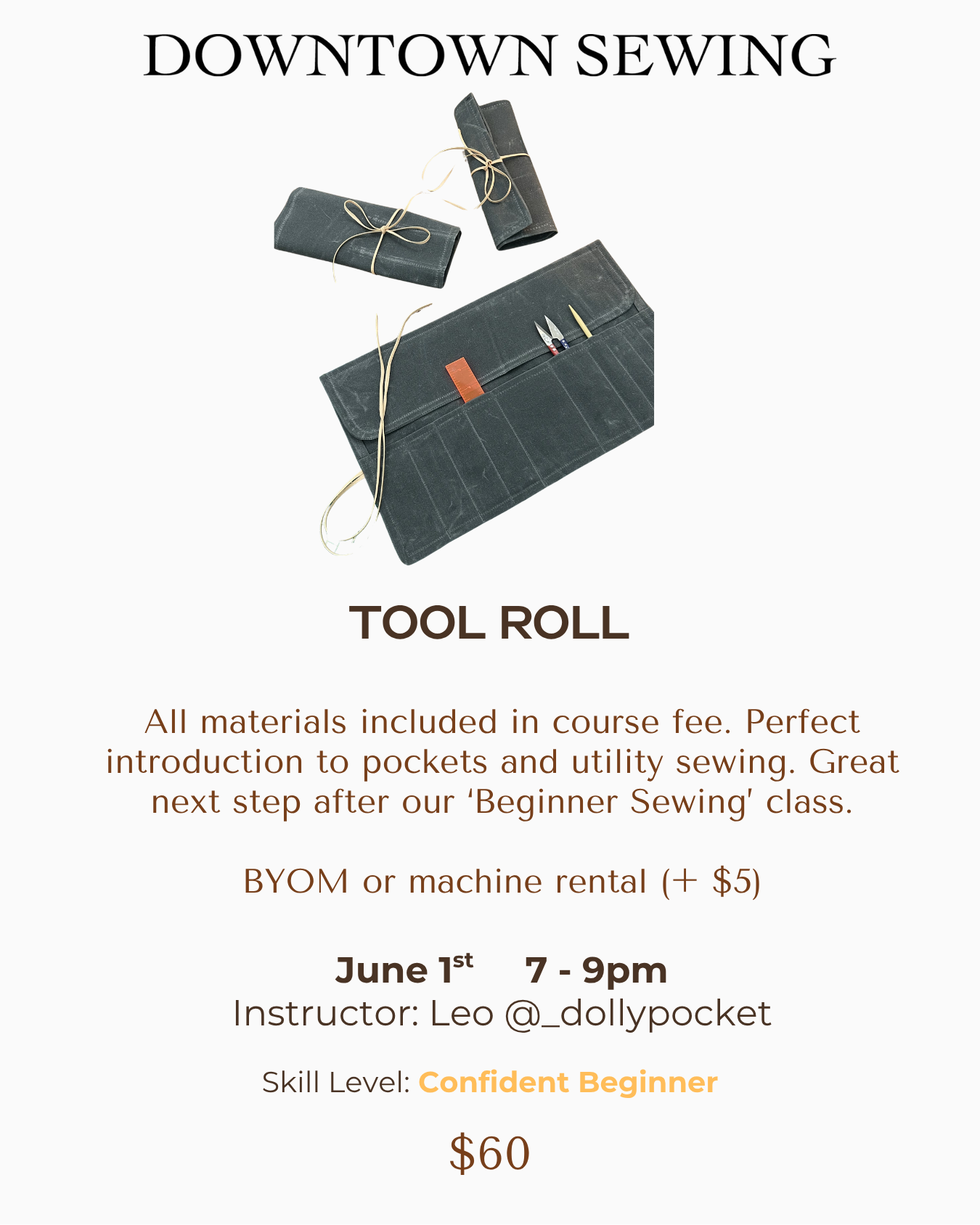 Beginner Sewing Level 2 - Tool Roll - June 1, 7-9pm