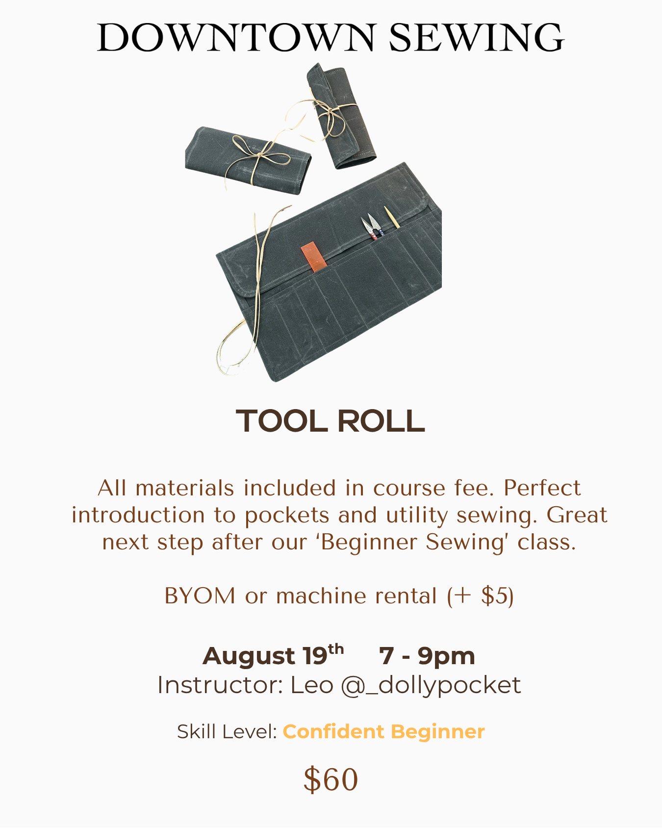 Beginner Sewing Level 2 - Tool Roll - August 19, 7-9pm