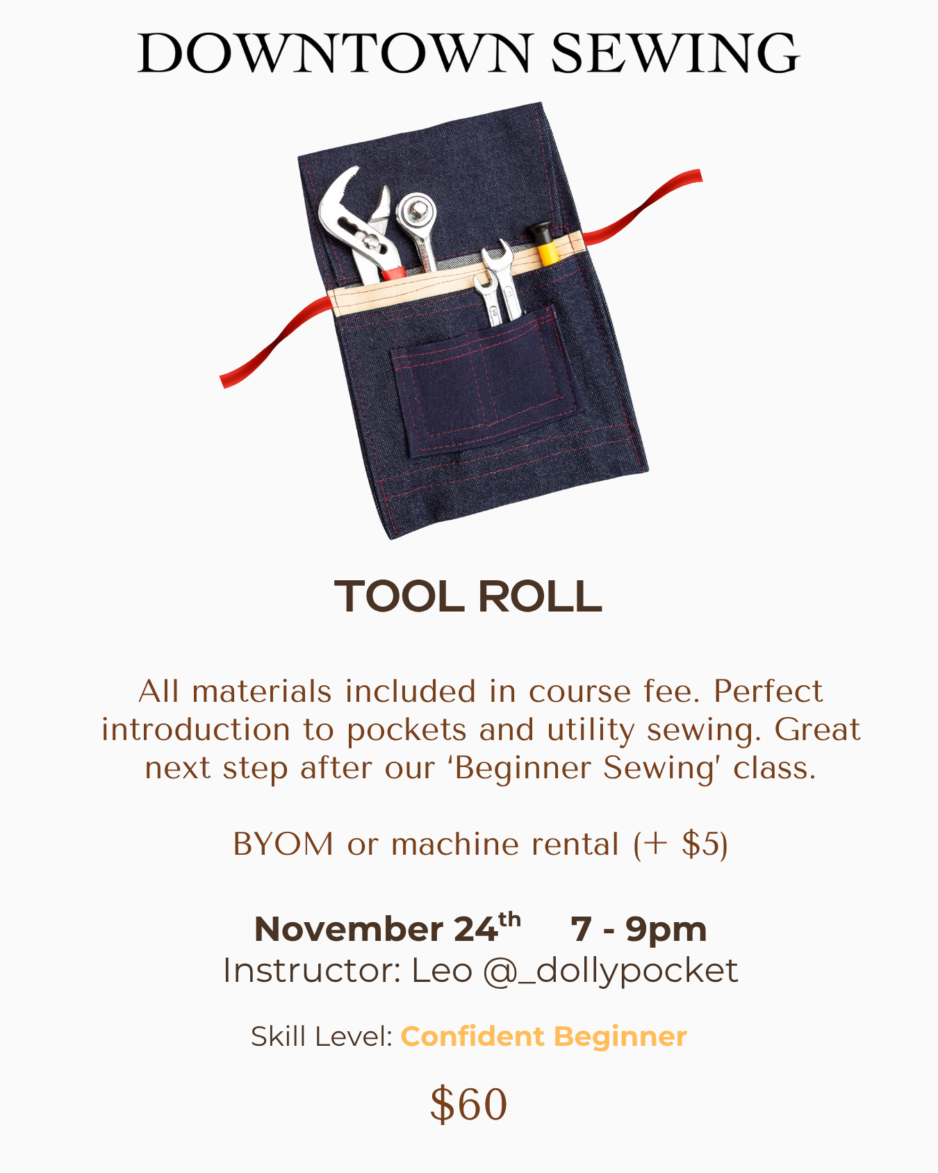 Beginner Sewing Level 2 - Tool Roll - Nov 24, 7-9pm