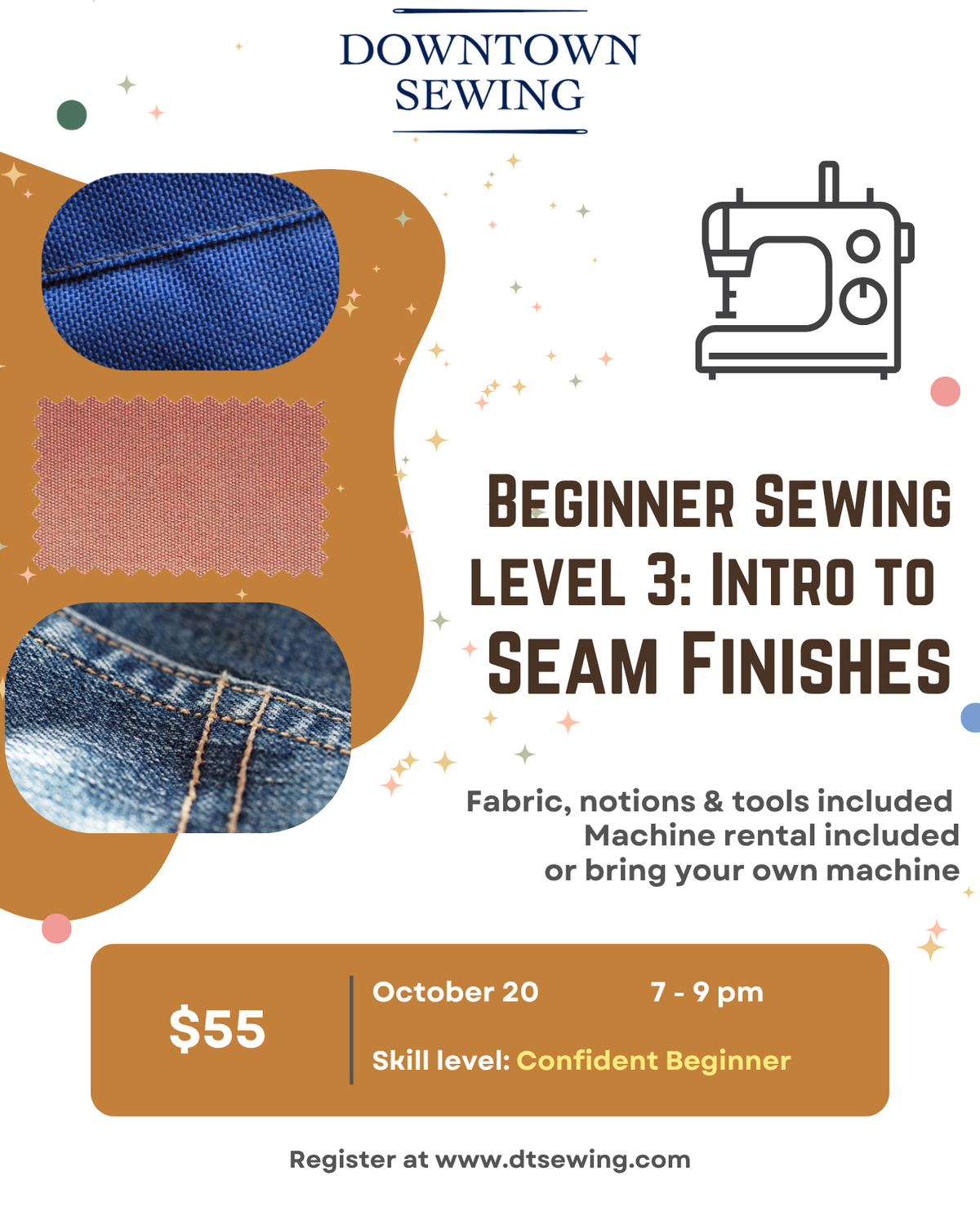 Beginner Sewing Level 3 - Intro to Seam Finishes - October 20, 7 - 9pm